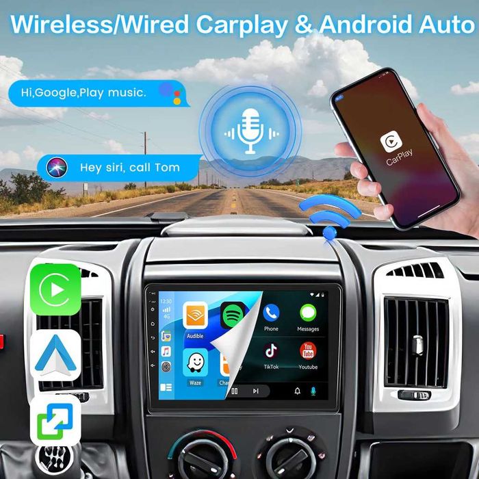 Radio Carplay Android 13 Para Fiat Ducato, Peugeot Boxer, Citroen Jumper 2006-2013 | Pantalla 10.1" | 1GB+32GB | 2 Años Garantía