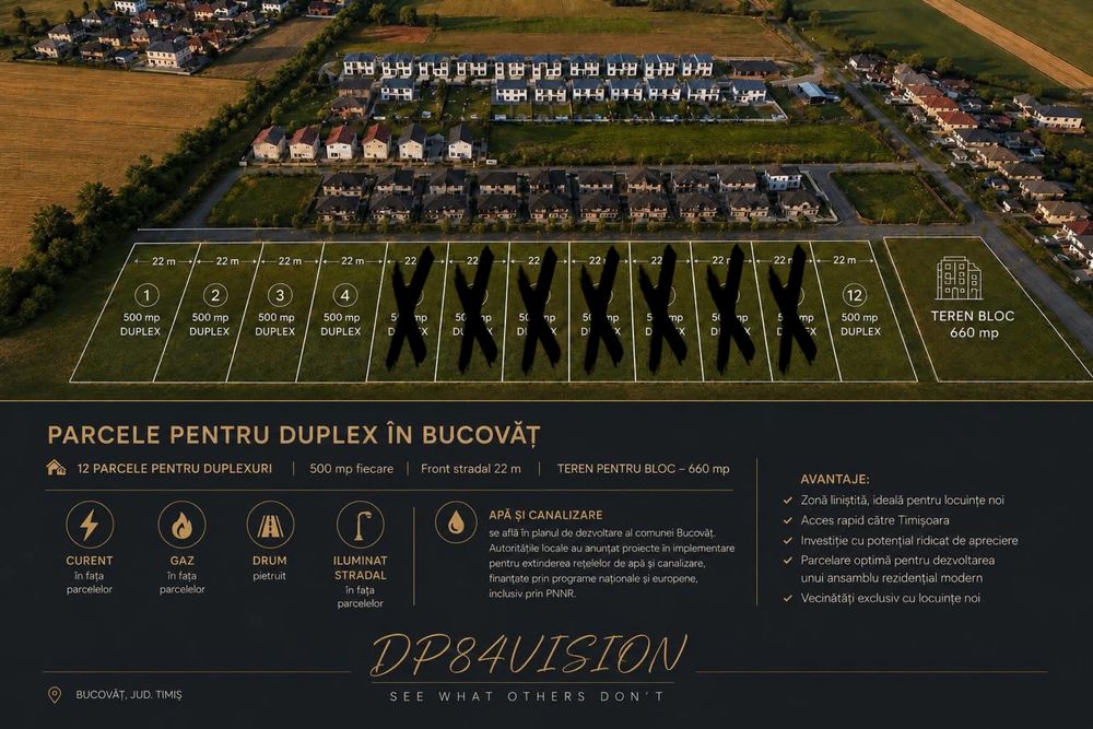 Terenuri pentru duplex si pentru bloc cu 6 aparamente si utilitati in bucovat