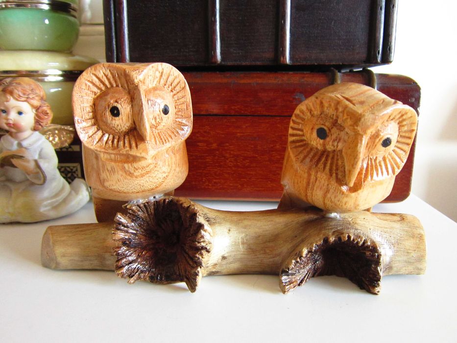 cadou rar Owl Romance -Doua Bufnite Yudi Suardi -  lemn Bali