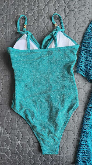 Комплект - зелен цял бански с рокля