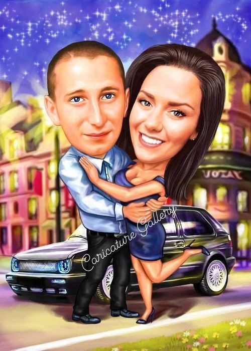 Дигитални Карикатури Портрет Ръчна Рисувана Карикатура Подарък Рожден ден Юбилей Двойка Картини Магнит че Картичка Рамка Младоженци