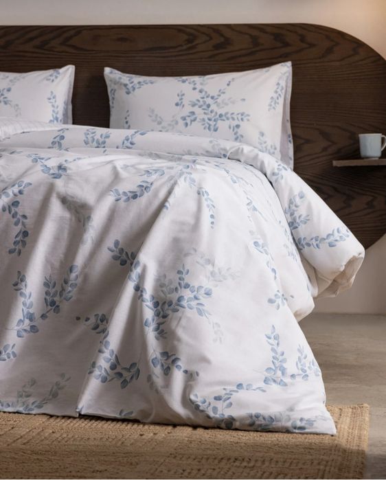 Set lenjerie pat dublu, 100% bumbac ranforce, cu imprimeu, albastru