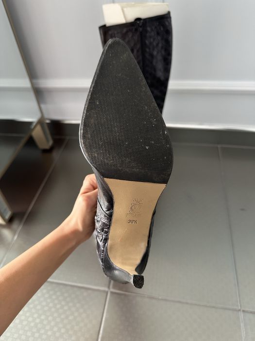 Cizme cu toc, din piele, negre