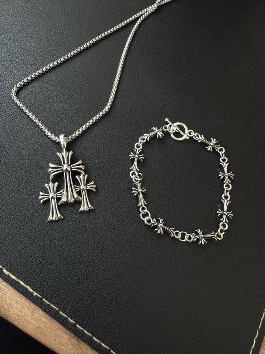 Set Chrome Hearts Colier Triple Cross & Bratara Cross