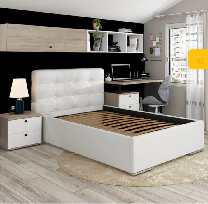 Pat 90/200, cu saltea, somieră rabatabilă şi ladă depozitare