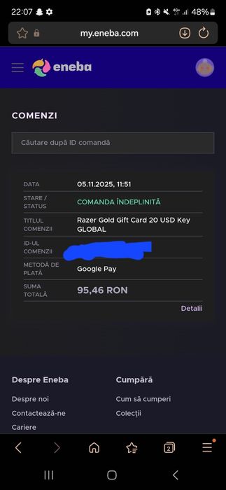 Card cadou razer gold 20usd