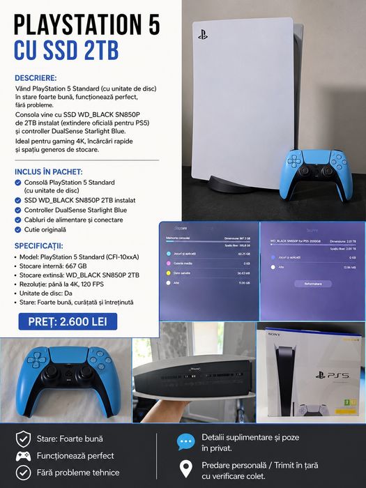 PlayStation 5 Standard + SSD WD_BLACK SN850P 2TB + Controller Starlight Blue