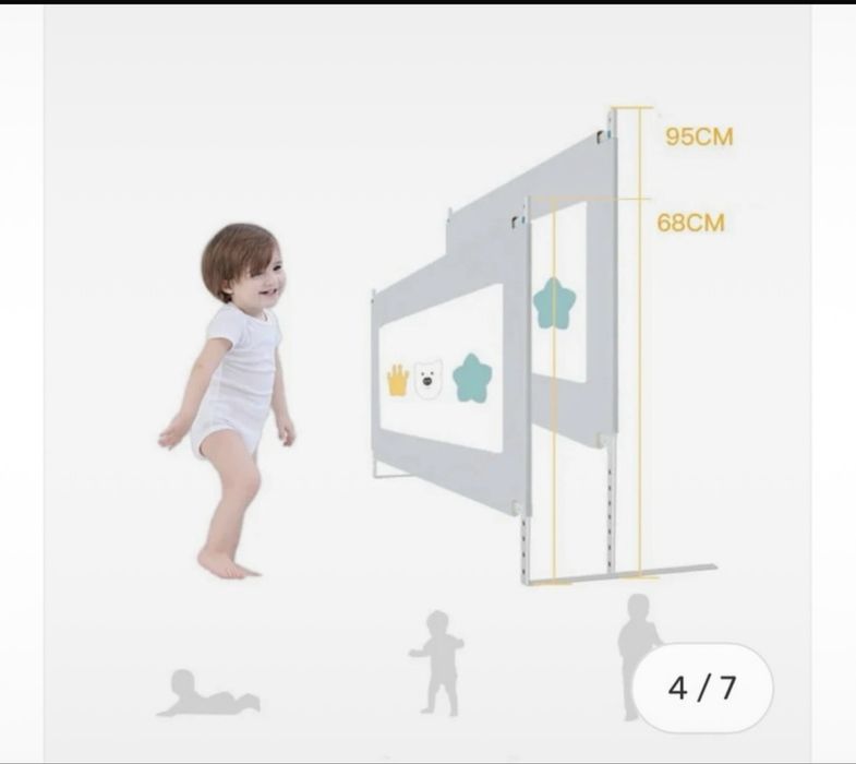 Bariera de protectie pentru pat bebe, margine de siguranta 200 cm, cu inaltime 68-98 cm, roz