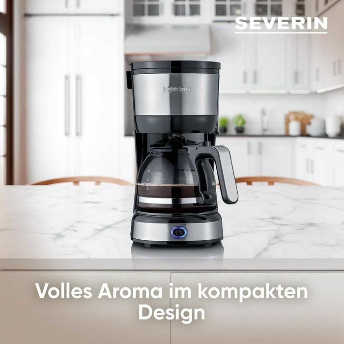 SEVERIN KA 4808 Компактна кафемашина, Ароматно кафе с кафемашина за до 4 чаши, Шварц кафемашина с постоянен въртящ се филтър, Неръждаема стомана