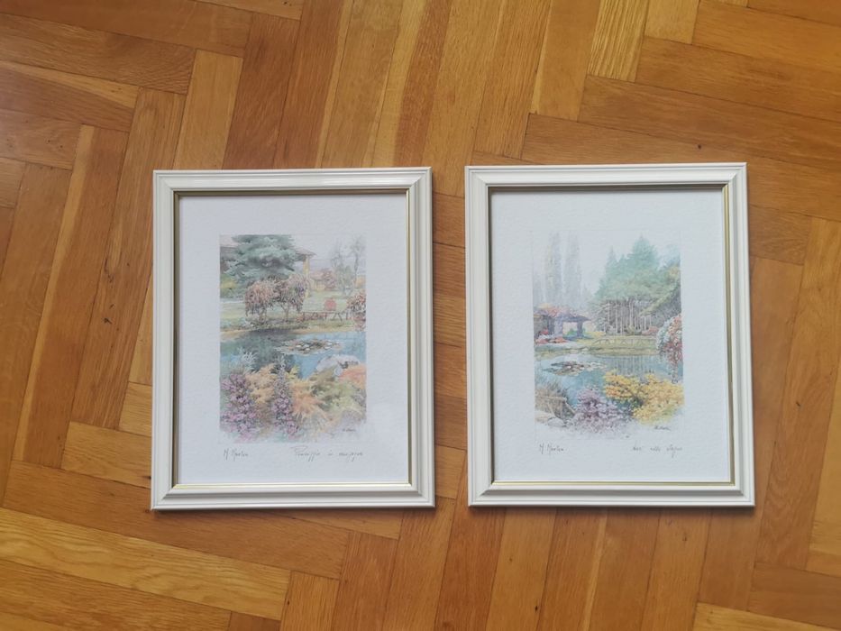 Антикварни картини в бели рамки авторски подписани цената е за 4 бр.