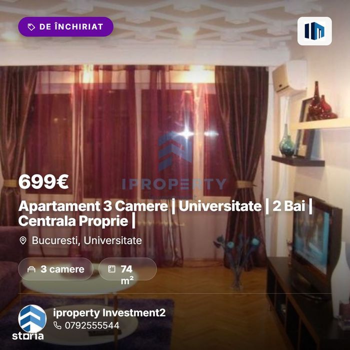 Apartament 3 Camere | Universitate | 2 Bai | Centrala Proprie |