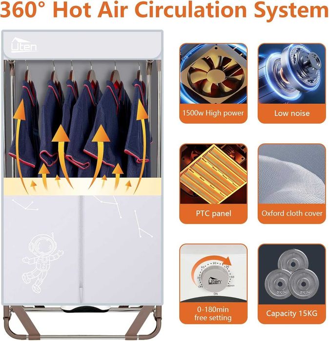 Електрическа преносима сушилня за дрехи Uten, 2-етажна, 1500w