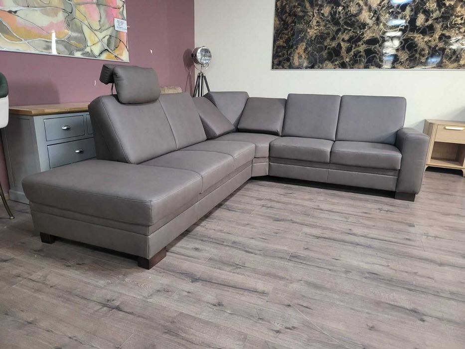 Кожен ъглов диван цвят кафяв Нуга ZE - EM05002