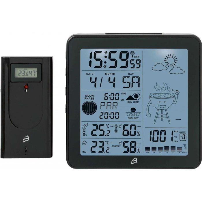 STATIE METEO PERFORMANTA, interior exterior, PREMIUM, cu ceas ; de perete sau masa, noptiera ; noua,sigilata, realizat in Germania; multiple functii