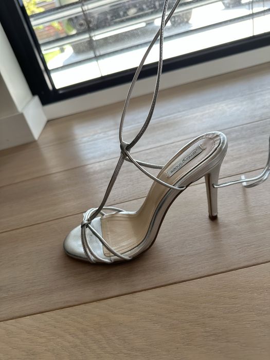 Sandale piele argintii, smiling shoes