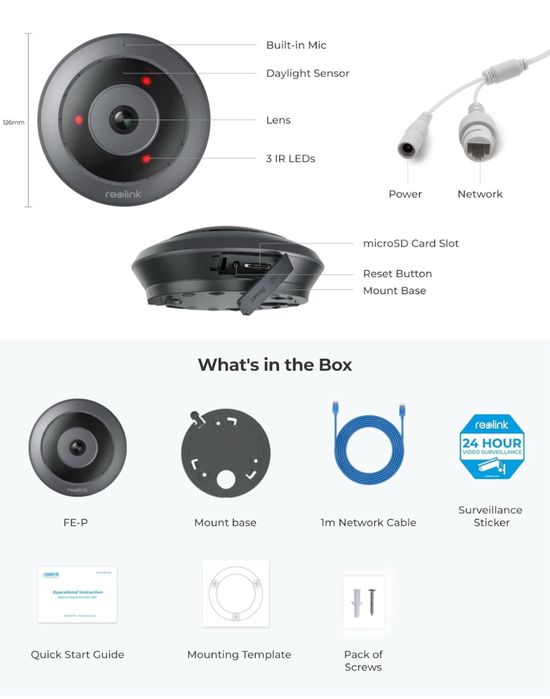 WiFi IP камера за наблюдение Reolink Fisheye FE-W 6MP 360°