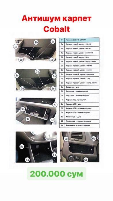 Антишум карпет для Lacetti, Cobalt, Spark, Nexia, Onix, Tracker,Malibu ...