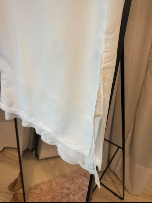 Fustă midi alba cu talie înaltă din rami cu slit Zara Studio Mărimea S