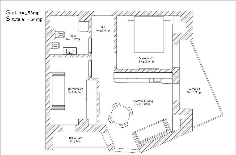 Apartament modern, 3 camere, 53 mp, etaj intermediar, parcare,Zona Mih