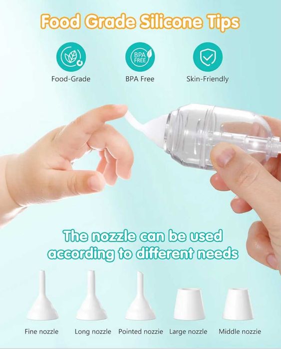 Бебешки назален аспиратор,засмукване 9 нива,музика,светлина,различни накрайници,акумулаторен нов