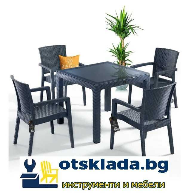 Комплект маса + 6 или 4 стола ратан 3 цвята и размери маси мод.1