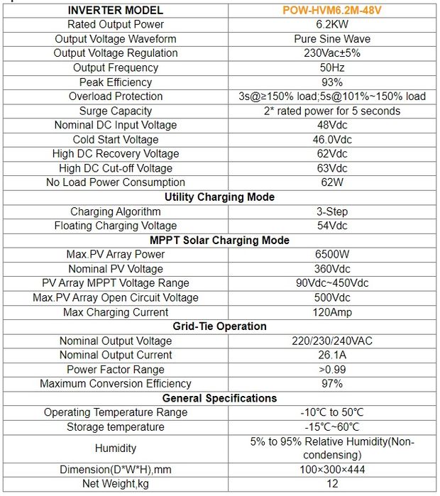 Inverter solar 48V 6.2 Kw off- grid