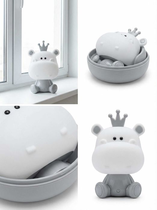 Lampa de Veghe Hipopotam cu 3 Nivele de Lumina & Cablu USB