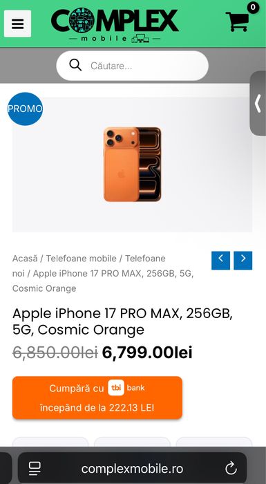 iPhone 17 PRO Max 256Gb Orange - NOU SIGILAT + Garantie