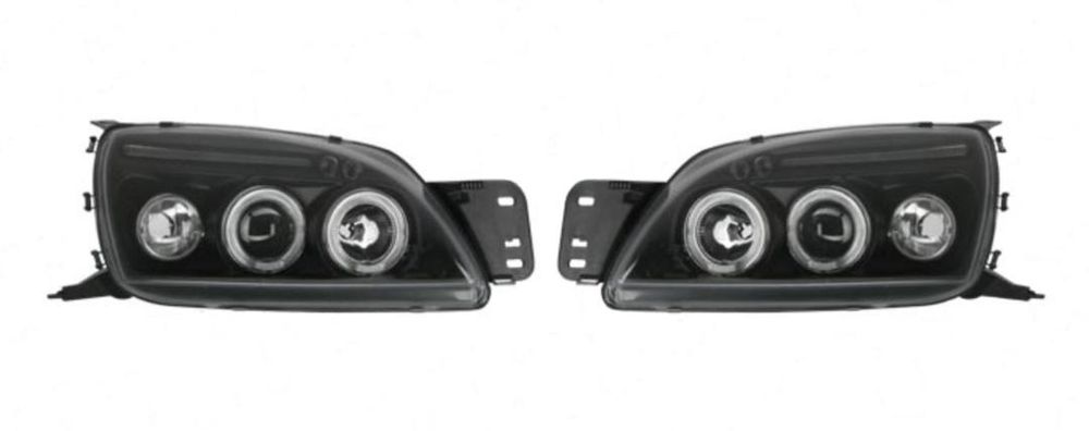 Set faruri tuning Mazda 121; 01.2000-12.2002; Ford Fiesta 09.1999-12.2001 Stanga+Dreapta, tip bec H1+H1, culoare negru, tip bec pozitie fibra optica