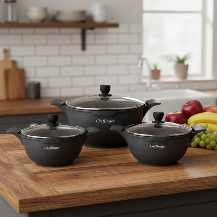 Комплект от 3 тенджери Cheffinger с мраморно покритие 20/24/28 см