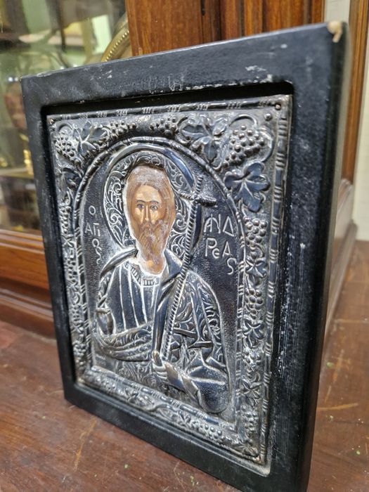 Страхотна антикварна сребърна икона със сертификат