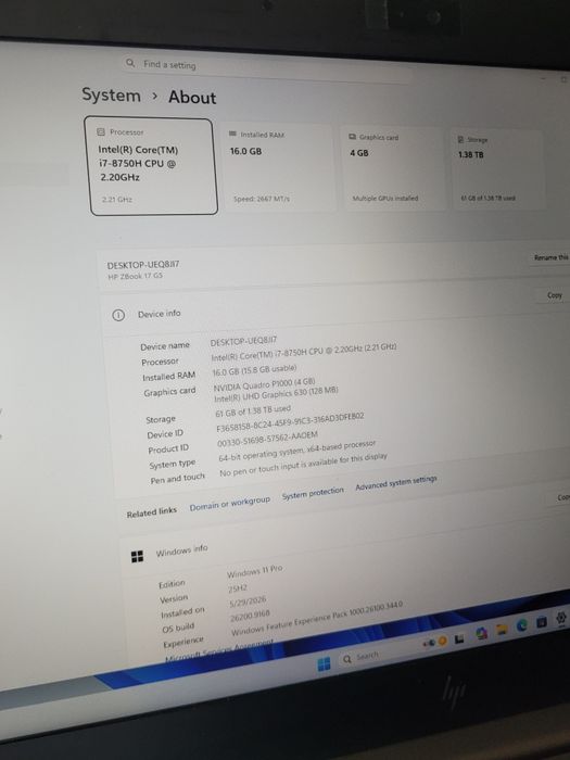 Hp ZBook G5 /17 inchi /i7 gen 8