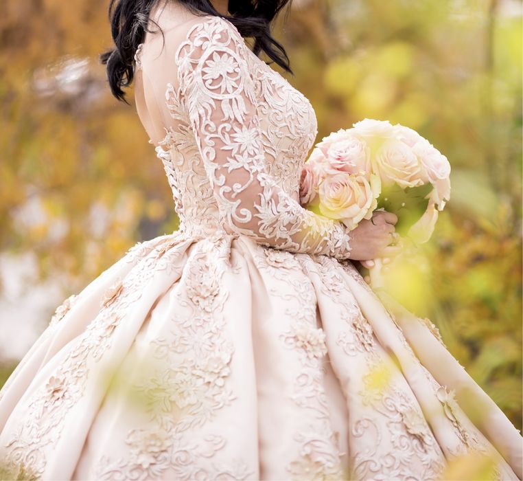 Rochie de mireasa 36-40, printesa, bej, model unicat