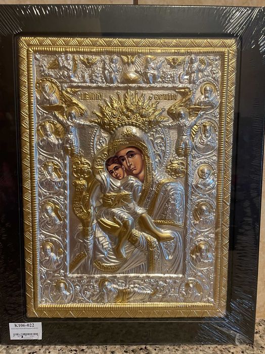 icoana argintata icoana veche  maica domnului icoana veche dim 30x40
