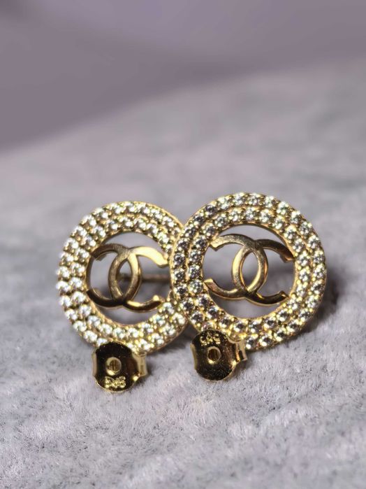 Cercei la modă aur galben 14K cu pietricele strălucitoare, 3,49 g – noi