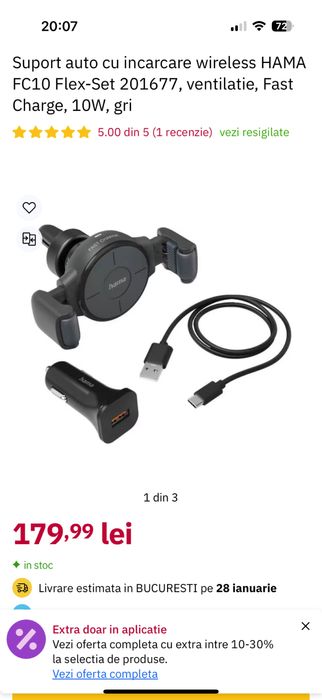 Suport auto cu incarcare wireless HAMA