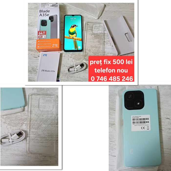 Telefon nou cu cutie husa folie și cablu de încărcător