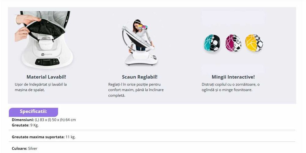 Fotoliu balansoar bebelusi 4moms MamaRoo cu insert nou nascut