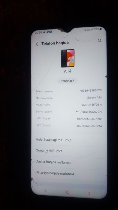 Samsung A14 telefon xotira 64