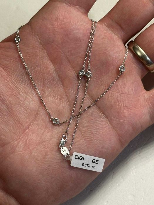 COLIER AUR alb 18K + 7 Diamante = 0.17ct - La baza Gatului - Nou - Cu eticheta - 864E !
