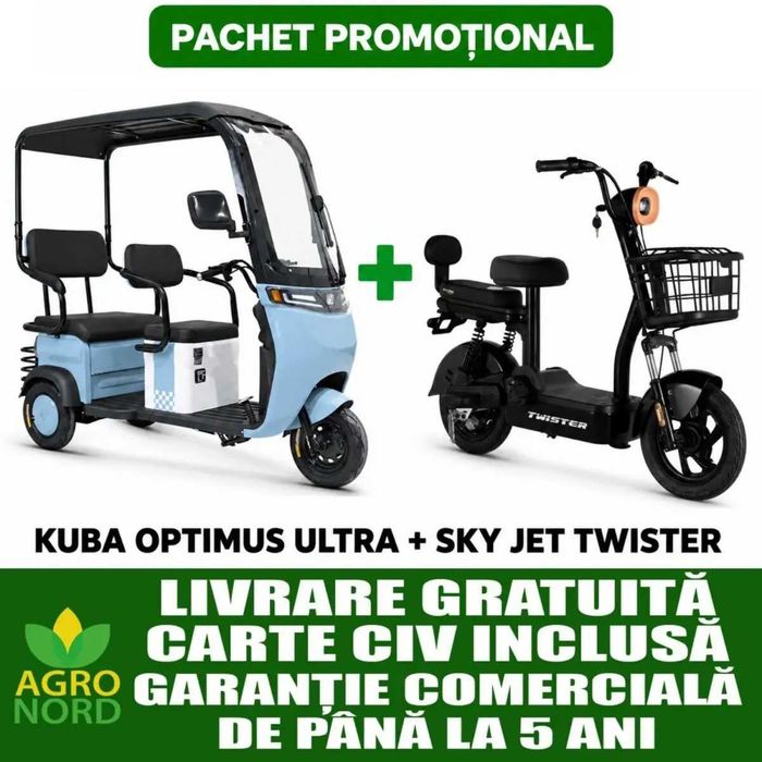 Pachet promoțional - Triciclu electric + Scuter electric fără permis