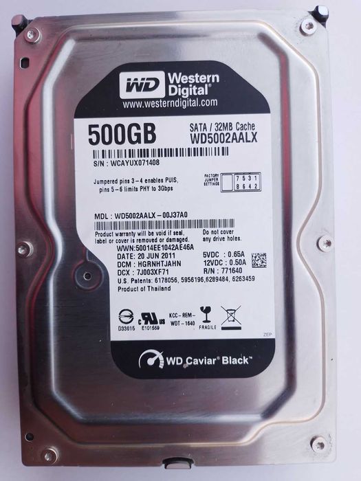 Хард диск Western Digital 500 GB, 32 MB, SATA III, HDD, 100% здраве,