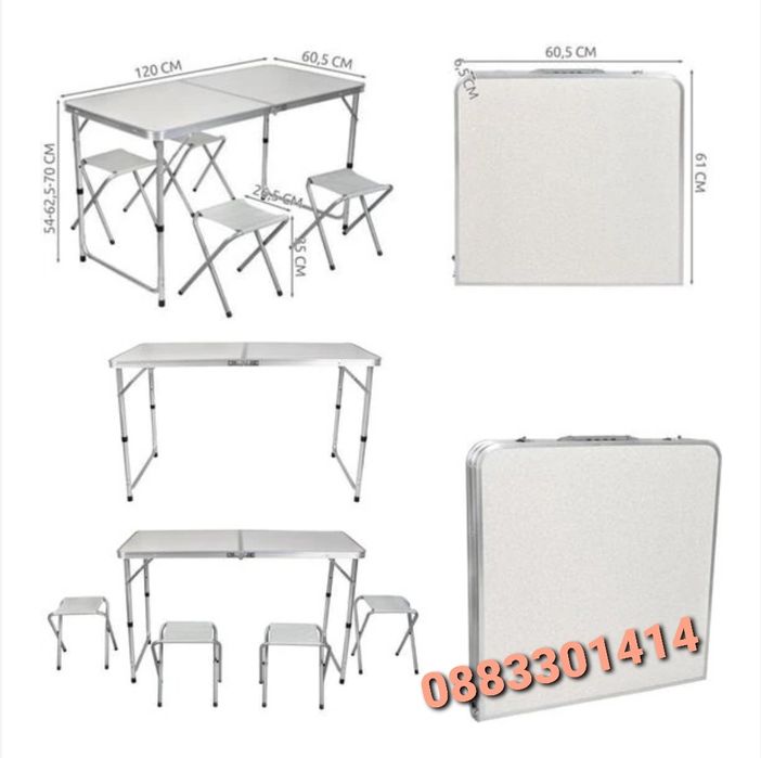 Комплект сгъваема маса със столове 120х60х70см