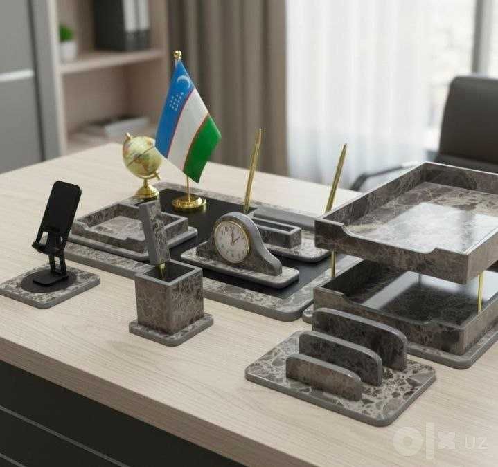 Настольный набор для руководителя серый мрамор 11шт предмет Скидки