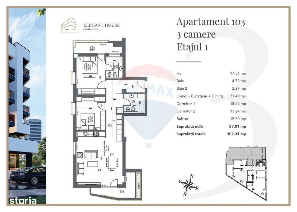 Apartament 3 Camere Premium cu 2 Balcoane – Elegant House, Brașov