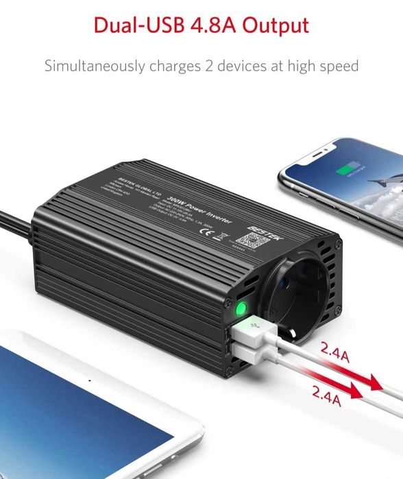 300 W инвертор TÜV 12V към 230V преобразувател на напрежение "Bestek"