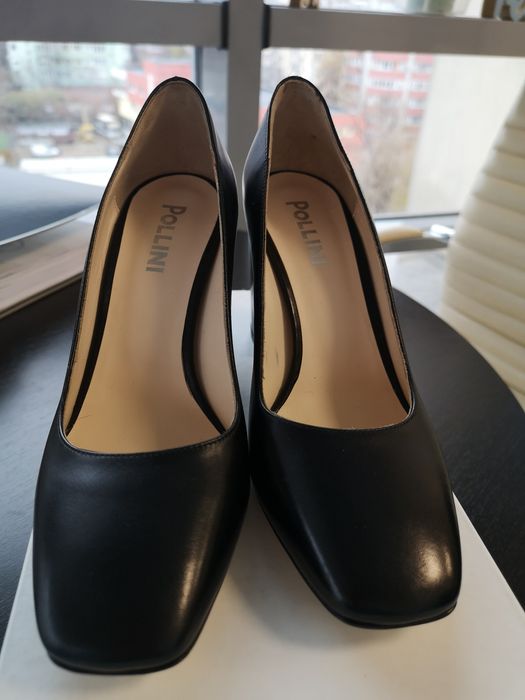 Pantofi noi din piele cu toc gros