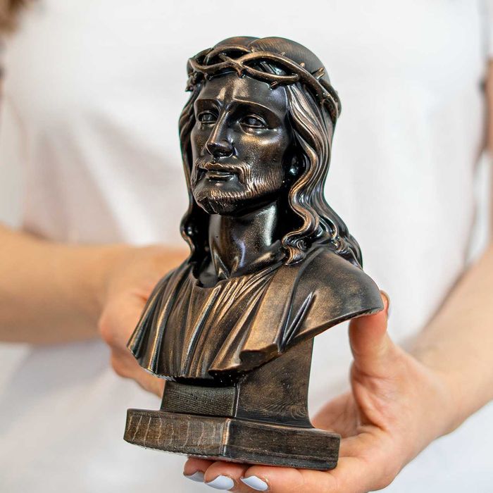 Statueta Bust Iisus Hristos Statuie din Rasina Bronz Antichizat Facuta in Romania
