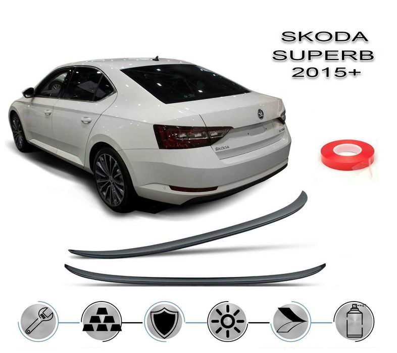 Лип спойлер заден черен пиано лак Шкода Суперб Б8 / Skoda Superb  B8