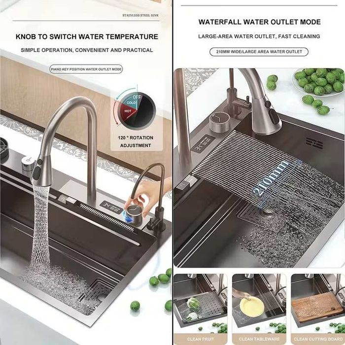 Луксозна голяма кухненска мивка със смесител и аксесоари 80см 75см